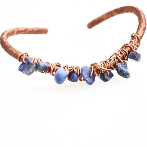 Sodalite Gemstone Wrapped Copper Cuff Bracelet - Picture 3 of 8